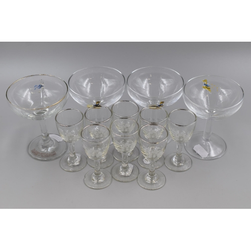 222 - Four Babycham Glasses and a set of 8 Sherry Glasses