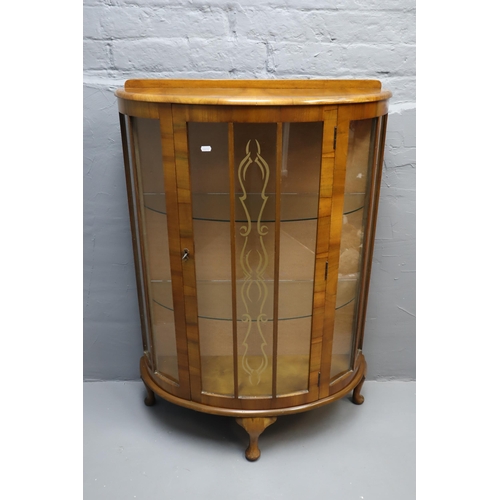 639 - Mid Century 1940s Bow Fronted Glass Panelled Display Cabinet with two Shelves and Lock (44