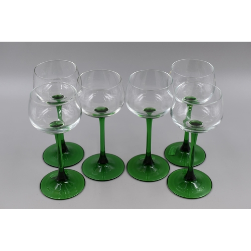 223 - Set of 6 French Green Long Stemmed Wine Glasses