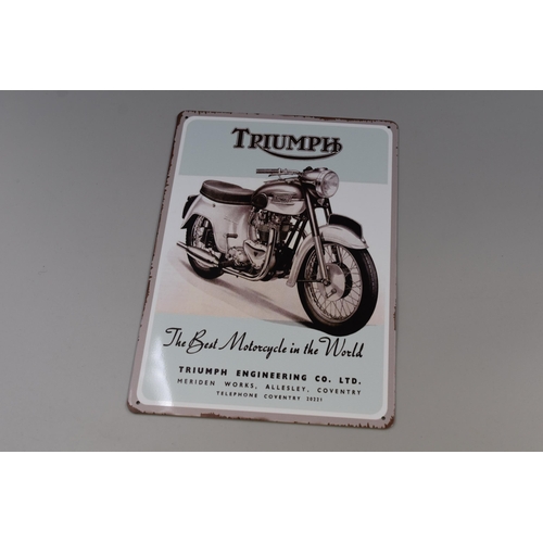 330 - Vintage Style Triumph Motor Cycles Advertising Tin Plate Sign with pre-drilled hanging holes approx ... 