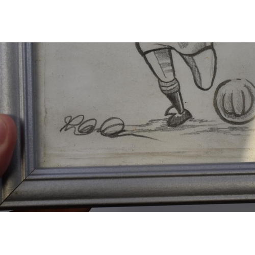 332 - Three Framed and Glazed Pencil Charicatires of Footballers includes George Best, Cantona and Dennis ... 