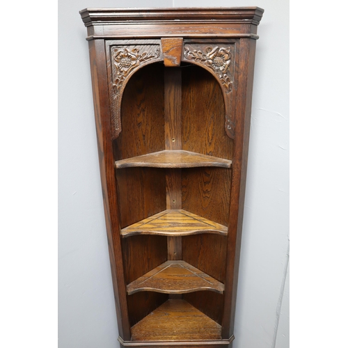 644 - Jaycee Furniture Oak Corner Cabinet with 3 Shelves and Bottom Cupboard (69”)