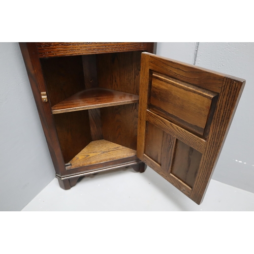 644 - Jaycee Furniture Oak Corner Cabinet with 3 Shelves and Bottom Cupboard (69”)