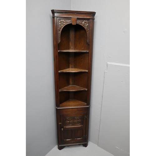 644 - Jaycee Furniture Oak Corner Cabinet with 3 Shelves and Bottom Cupboard (69”)