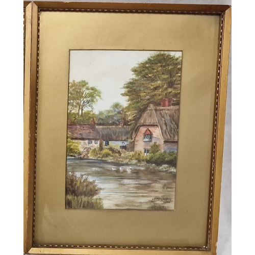 338 - Two Antique Gilt Framed and Glazed Paintings Dated 1922 by Newsholme. 30 x 39cm Frames