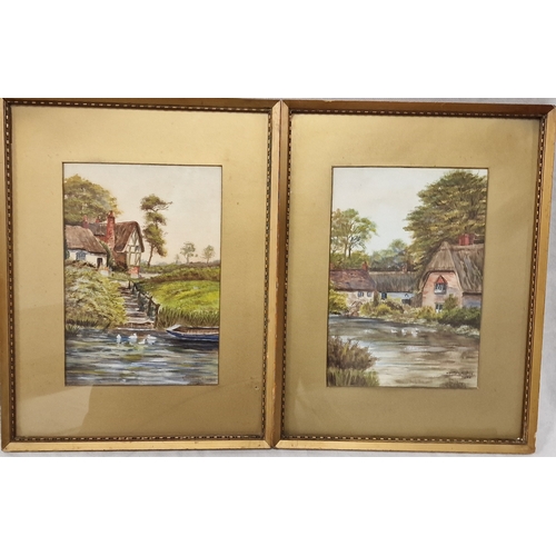 338 - Two Antique Gilt Framed and Glazed Paintings Dated 1922 by Newsholme. 30 x 39cm Frames