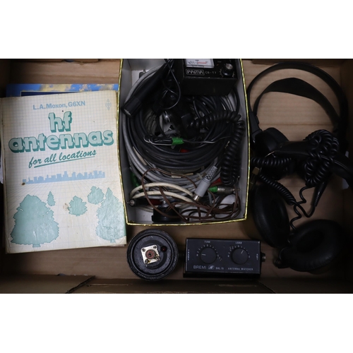 654 - Selection of Ham Radio Headphones, Antenna Matcher, Power Meter, Books and More