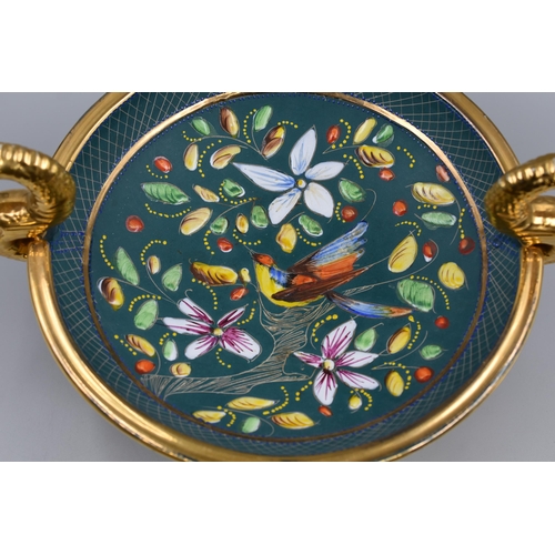 237 - H. Bequet Quaregnon - bowl with hand-painted bird motifs and dragons (13