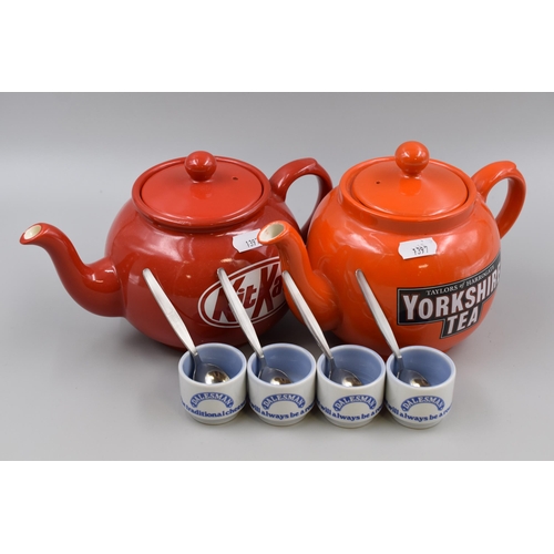 239 - Six Pieces Collectable Promotional Ceramics To Include Four Dalesman Egg Cups Kit Kat Teapot and Yor... 