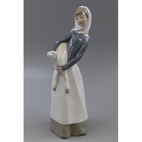 245 - A Lladro Girl With Lamb Spanish Porcelain Figure, Approx 11