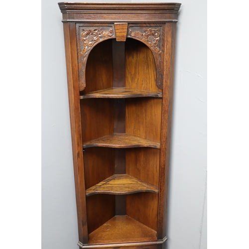 656 - Jaycee Furniture Oak Corner Cabinet with 3 Shelves and Bottom Cupboard (69”)