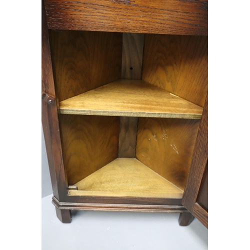 656 - Jaycee Furniture Oak Corner Cabinet with 3 Shelves and Bottom Cupboard (69”)