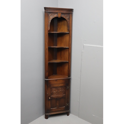 656 - Jaycee Furniture Oak Corner Cabinet with 3 Shelves and Bottom Cupboard (69”)