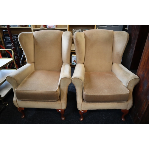 661 - Pair of Vintage Wing Backed Fireside Chairs with Fabric Cover