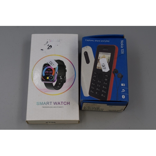 352 - A Boxed Smart Watch (Powers On), With Two Nokia Mobile Phones