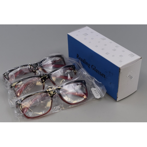 360 - Three Pairs of New Reading Glasses (+2.25) with Cases and Cloths