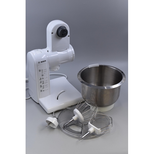 489 - Bosch Multi Speed Mixer Complete with Stainless Steel Bowl, Attachments and Instruction Booklet (Wor... 