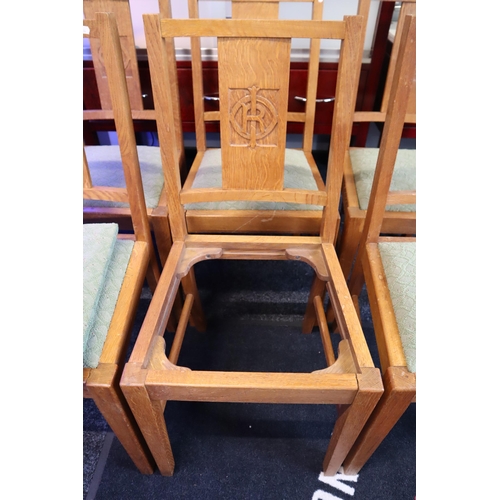 668 - Set of 6 Edwardian Solid Oak Chairs with Ecclesiastical Mark and Removeable Seat