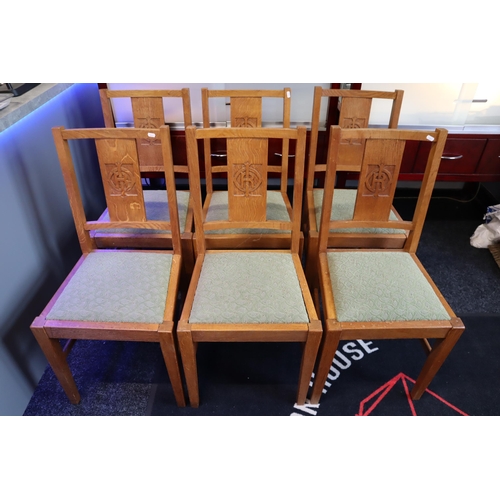 668 - Set of 6 Edwardian Solid Oak Chairs with Ecclesiastical Mark and Removeable Seat