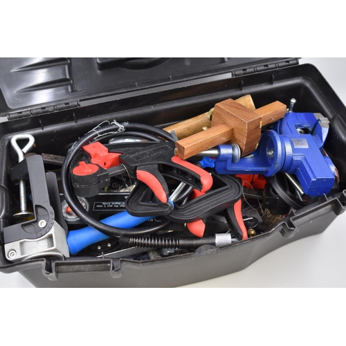 669 - Keter Tool Box with Tools including Clamp, Hammer, Magnetic Torpedo Level and More