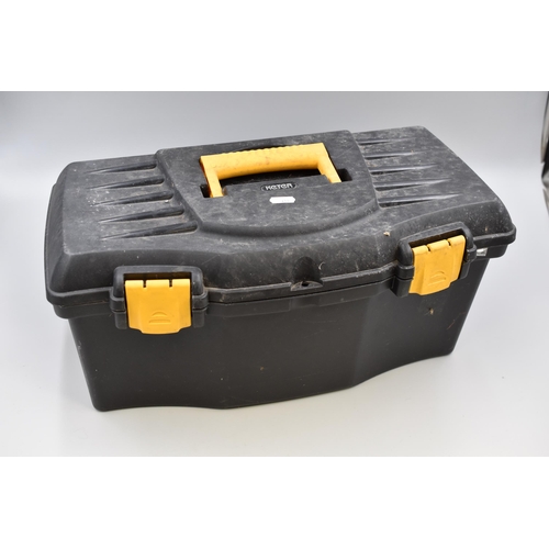 669 - Keter Tool Box with Tools including Clamp, Hammer, Magnetic Torpedo Level and More