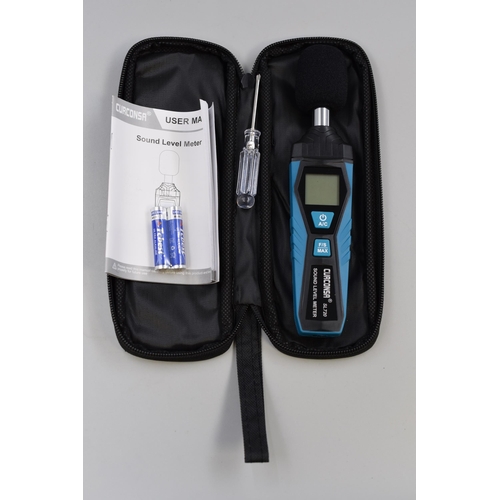 368 - Brand New Boxed Curconsa Portable Sound Level Meter, 30dB to 130dB with LCD Display in Storage case