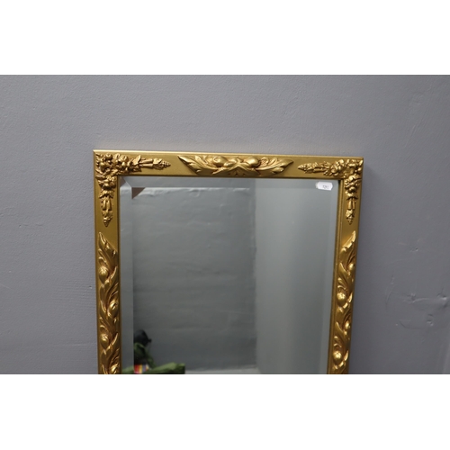 388 - Gold Gilt French Style Ornate Wall Mirror (43” x 16.5”) with Bevelled Edge