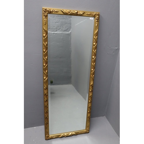 388 - Gold Gilt French Style Ornate Wall Mirror (43” x 16.5”) with Bevelled Edge