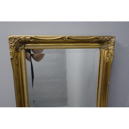 390 - Long Gilt Framed Wall Mirror with Bevelled Edge (49” x 14.5”)