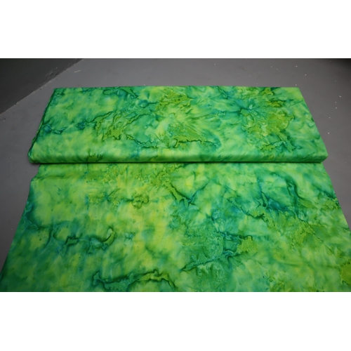 515 - Three Rolls of Quality Material to include Approx 3mtrs of Green Tie-Dye, approx 1mtr of Blue with G... 