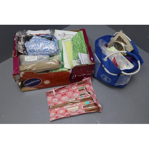 401 - Haberdashery - Large Box and a Bag Containing a Selection of Knitting and Crafting Items. Includes N... 