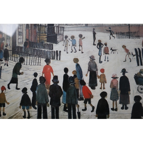 692 - A Framed and Glazed L.S. Lowry Print, ' A Procession'. Approx 18