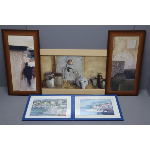 696 - Five Framed and Glazed Art Prints To Include Two Mediterranean Nautical Prints, Two Abstract Pieces ... 