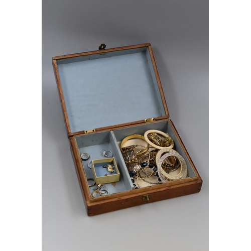 421 - Vintage Hand made Wooden Storage Box complete with Jewellery Contents of Bracelets, Rings and pendan... 