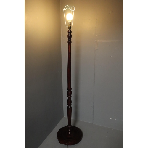 703 - Vintage Mahogany Standard Floor Lamp 57” (Powers on), With Shade