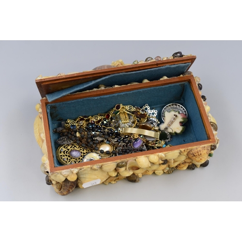 425 - Unsorted Jewellery In Handmade Seashells Storage Box