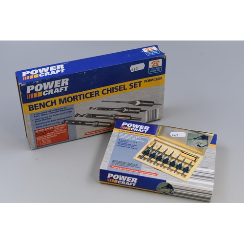 729 - Two Boxed Power Craft Sets to include a 7 Piece Counter Sink Drill Bit Set and a Bench Morticer Chis... 