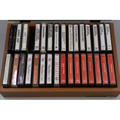 469 - Vintage Cassette Tape Storage Unit with 32 Pre-Recorded Cassettes