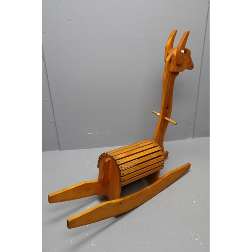 572 - A Children's Hand-Made Wooden Alpaca Rocker, Approx 40.5