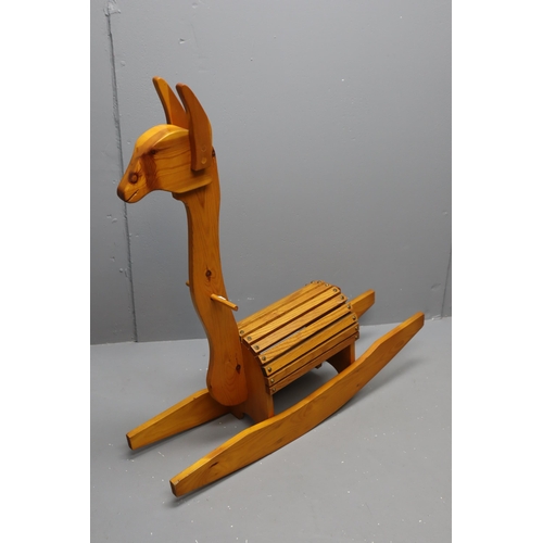 572 - A Children's Hand-Made Wooden Alpaca Rocker, Approx 40.5