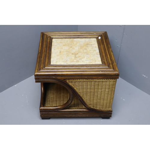 578 - Mid Century Bamboo and Rattan Side Table with Mother of Pearl Inlaid Top and Under storage (21