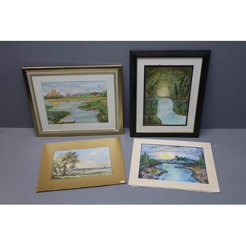 783 - Four Original Scenic Artworks, Two Framed and Glazed. Three by P F Hannon. Largest Approx. 23