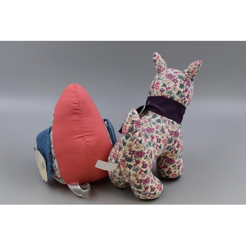 790 - Pair of Stylish Fabric Door Stops, Floral Dog and Bird