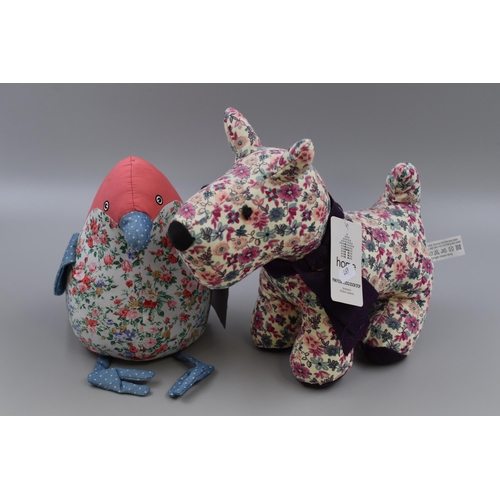 790 - Pair of Stylish Fabric Door Stops, Floral Dog and Bird