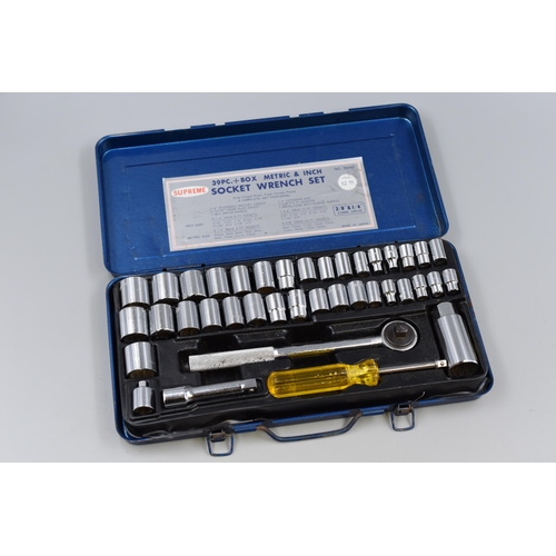 748 - Thirty Nine piece Metric and Inch Socket Set in Metal storage Case