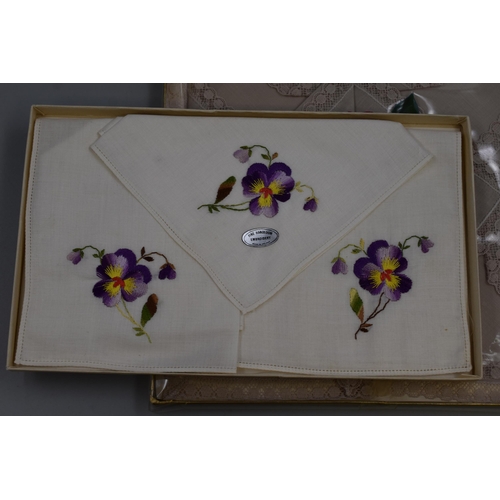 802 - Two Vintage Boxed Embroidered Handkerchiefs