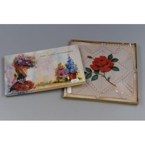 802 - Two Vintage Boxed Embroidered Handkerchiefs