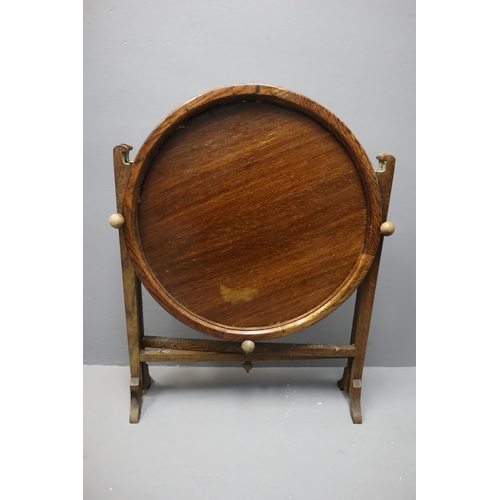 588 - Vintage Hand Oak made Revertable Circular Felt topped Folding Card table in need of attention 24