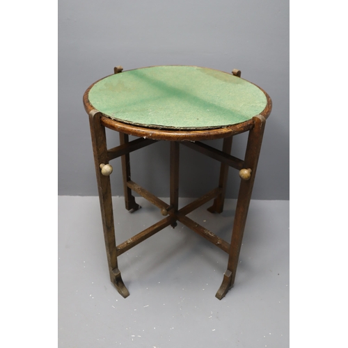 588 - Vintage Hand Oak made Revertable Circular Felt topped Folding Card table in need of attention 24