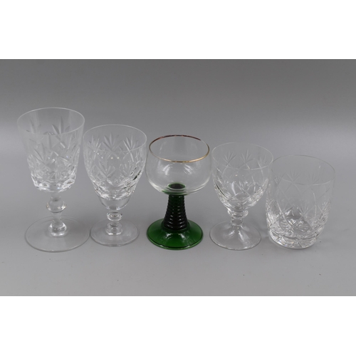 806 - Large Selection of Drinking Glasses, includes Royal Doulton Crystal. Also includes 7 Green Stemmed W... 